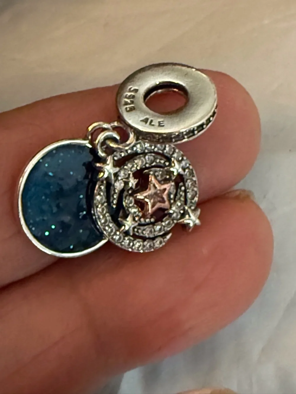 Pandora Blue and Rose Gold Star Dangle Charm - Picture 3 of 4